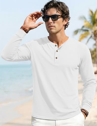 Image of MAGNIVIT Men's Long Sleeve Henley Shirts Cotton 3-Button Spring Casual T-Shirts Solid Color Soft Basic Tops 2026