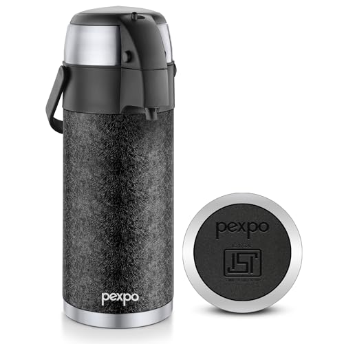 Image of Go24 pexpo AquaPort Stainless Steel Vacuum Insulated Beverage Dispenser with Pump - 3.5 LTR | Hot & Cold | Double Wall | Sturdy Handle to Carry | Coffee /Tea Carafe - Black