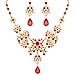 Silver Red Alloy Rhinestone Earrings Crystal Pendant Necklace Bridal Jewelry Set (Red)