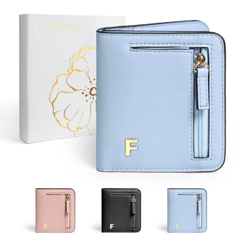Image of COSHAYSOO Initial Teen Girl Womens Wallets RFID Slim, Monogrammed Graduation Birthday Gifts for 10 11 12 13 14 15 16 17 18 19 21 Year Old College Teenager, Blue Letter F