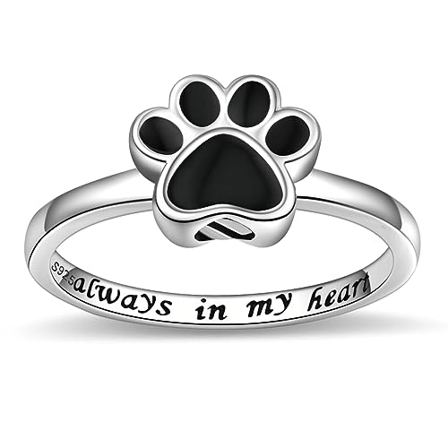 Sterling Silver Paw Print Urn Ring for Ashes S925 Cremation Jewelry Dog Cat Memorial Jewelry Always in My heart Urn Jewelry for Pet Lovers