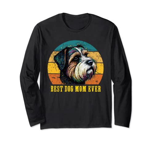 Vintage Best Dog Mom Ever Sunset Retro Biewer dog Mom Lady Manga Larga