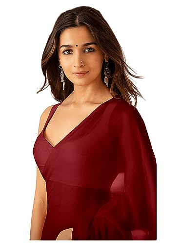 Sidhidata Women's Plain Pure Georgette Saree With Unstitched Blouse Piece