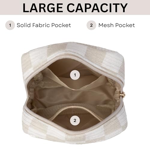 Mini Makeup Bag, Small Makeup Bag for Purse, Small Cosmetic Bag for Purse, Small Cosmetic Bag, Checkered Pouch, Cute Mini Pouch, Small Medecine Bag, Makeup Bag Small (Beige)3