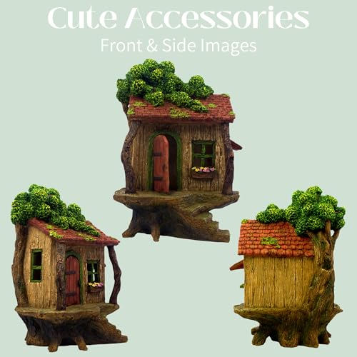 PRETMANNS Fairy Garden House – Fairy House for Outside – 20 cm High Treehouse with Door That Opens – Sturdy Fairy Garden Building – Lovely Miniature Garden Accessories Supplies