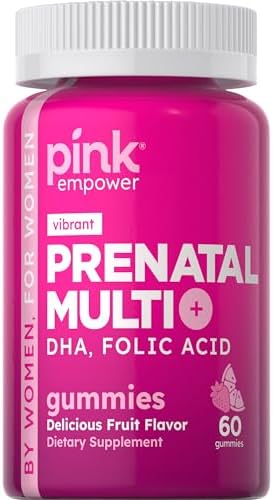 PINK Prenatal Vitamins | 60 Gummies with DHA and Folic Acid | Non-GMO & Gluten Free Multivitamin | Fruit Flavor PINK Prenatal Vitamins | 60 Gummies with DHA and Folic Acid | Non-GMO & Gluten Free Multivitamin | Fruit Flavor
