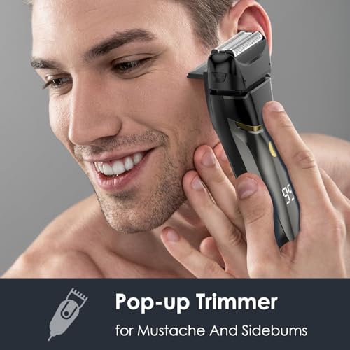 Electric-Razor-for-Men-Face-Electric-Shavers-for-Men-Cordless-Rechargeable-Waterproof-Foil-Shaver-with-Pop-up-Trimmer-LED-Display-and-Travel-Lock-for-Beard-Trimming-Black