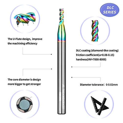 Image of Tools DLC Series Carbide Square End Mill, Diamond-Like Coating, End Mill for Aluminum, Copper, Magnesium Alloys, High Silicon Aluminum, Composite Materials, 3 Flute, Metric Size(D2-50L, 10pcs)