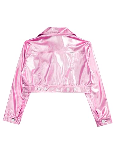 Kids Boys Girls Metallic PU Motorcycle Jacket Long Sleeve Zip Up Biker Coat Solid Color Outwear with Pockets2