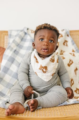 Image of Mebie Baby Muslin Quilt, Dusty Blue Gingham Teddy Bear, 100% Cotton Baby Blanket for Girls & Boys, Newborns to Toddler, Soft Swaddle Blanket, 47 inchx47 inch