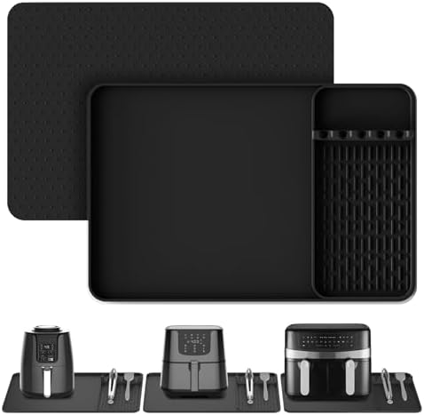 Silicone Heat Resistant Mats for Countertop,24x16 Inch Air Fryer Mat with Kitchen Accessories Holder Pad for Microwave/Oven,Compatible with Ninja/Cosori/Chefman/Toshiba,Kitchen Countertop Protector