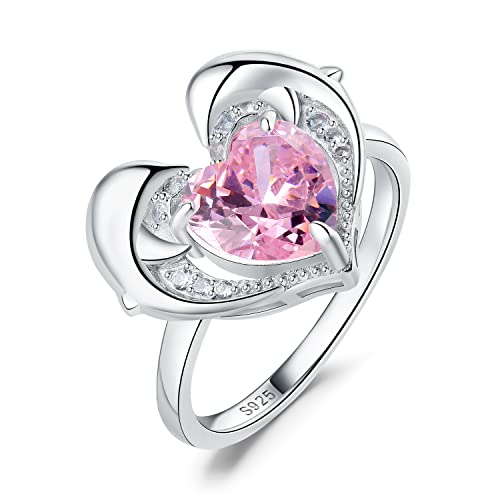 JewelryPalace 3.1ct Mignon Dauphin Bague Rose Cubique Zircon Coeur en Argent 925 Pour Femme, Bague Amour Originale Pierre Jeune Fille, Ensemble Parure de Bijoux Animaux Cadeau Anniversaire
