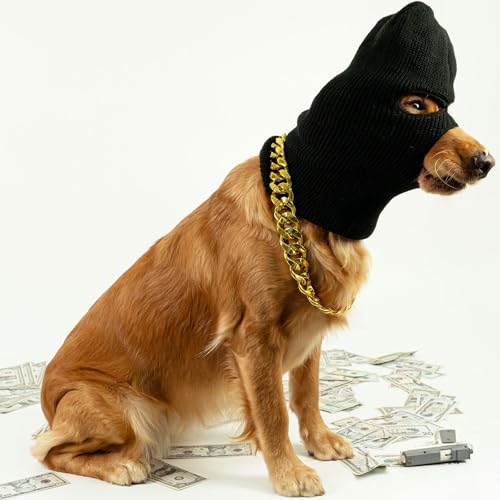 Disfraz Gangster para Perros Grandes con Máscara y Cadena Dorada miniatura 3