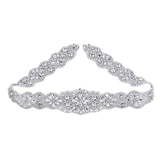 Rhinestone Beaded Belt Applique Sew Iron on Crystal Trim for Wedding Dress Sash Bridal Bridesmaid Gown Womens Prom Formal Clothes Bride Keepsake Gifts Jeweled Diamond Embellishments (Silver)