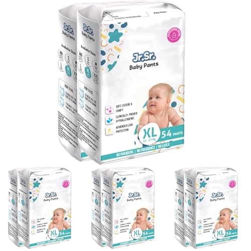 Image of Jr. Sr. Baby Diaper Pants | Extra Large (XL) Size (12-17 kg), 108 Count | Pack of 8 | Upto 12 hr Absorption with Advanced Leak Protection | Safe For Babies Skin | Soft, Secure & Comfy