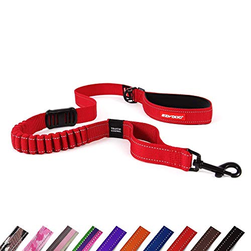 EzyDog Zero Shock Dog Lead - Shock Absorbing - Anti Pull Dog Lead for Medium Dogs, Leads For Large Dogs - Soft Double Handle, Traffic Control, 1.2m - Red