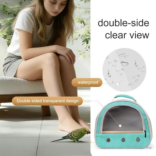 Image of Bird Carrier, Portable Small Bird Parrot Parakeet Carrier with Standing Perch and Stainless Steel Tray, Side Access Window Collapsible (Green, Horizontal Perch)