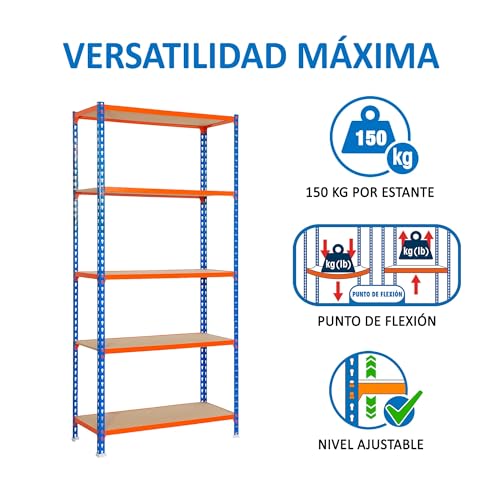 Estanterías de almacenaje Simon Rack de 5 baldas de madera y estructura azul y naranja 5