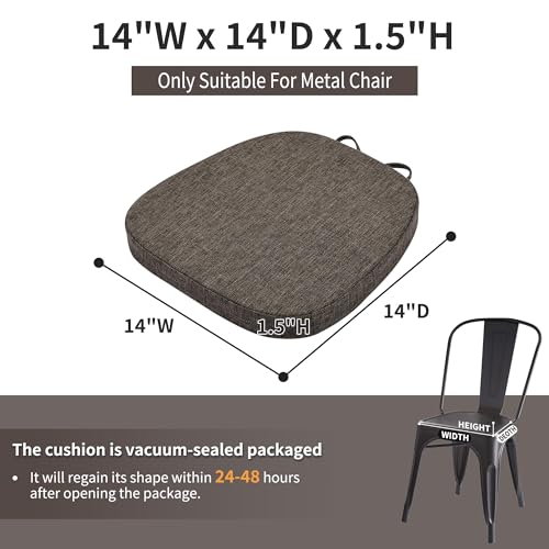 Image of baibu 14x14 Memory Foam Metal Chair Cushions Set of 4, Dual-Layer Design Non-Slip Metal Dining Chair Pads Kitchen Seat Cushion with Machine Washable Cover, 4 Counts, Brown
