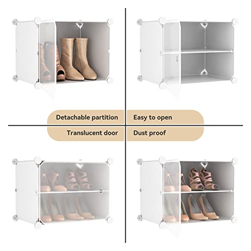 Image of Portable Shoe Rack Organizer with Door, 48 Pairs Shoe Storage Cabinet Easy Assembly, Plastic Adjustable Shoes Organizer Stackable Detachable Free Standing Shoes Rack White