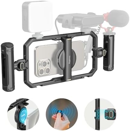 SmallRig Universal Quick Release Phone Cage Kit Basic, Aluminum Smartphone Video Rig Kit with Wireless Control Dual Handles and Phone Clip, Support for MagSafe, for iPhone for SamSung for Pixel - 4597