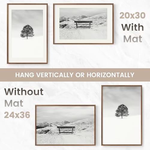 Image of 24x36 Poster Frame, USA-Sourced Natural Walnut Wood Picture Collage Frame with HD Tempered Glass, Modern Simple 24 x 36 Wooden Photo Frame Matted to 20x30, Vertical & Horizontal Wall Hanging Display