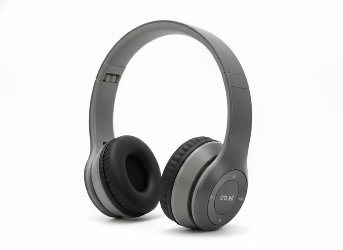 P47 Wireless Bluetooth Headphones with Deep Bass Sound,Comfortable Cushioned Earpads for Music and Calls (Grey)