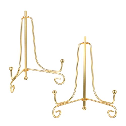 Alrhso 2PCS Plate Holder Easel Display Stand 4 Inch Gold Iron Tabletop Picture Stand for Display Photo Frames Decorative Plates Card for Home and Office Decor