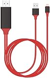 HDMI Cable to TV for iPhone, Digital 1080P to 4K HDTV Displayport Adapter, 6.6ft Lighting Cable Cord Connector Compatible for iPhone Xs Max X 8 7 6 Plus iPad Pro Air Mini iPod - Plug and Play (Red)