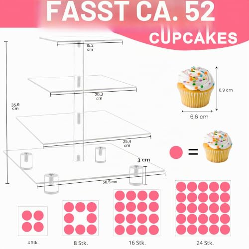 4 Acryl Cupcake-Ständer (Normal), acryl, farblos, 4 Tier Square with BASE – Ansicht 5