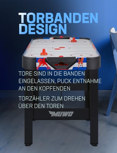 MUWO Air Hockey Tisch 122x61x79 cm, Torzähler, inklusive 2 Pucks und 2 Pusher, Harte, robuste Kunststoffbanden – Bild 6