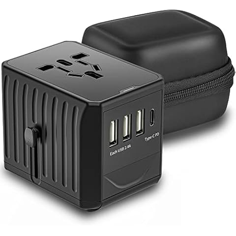 Worldwide Travel Plug Adapter, HOMELYLIFE Universal Travel Plug Adaptor Dual 8A Fuses Fast Wall Charging AC Socket International Power Adapter with 3 USB A + 1 Type C(PD 18W)Ports for 200 Countries Cover