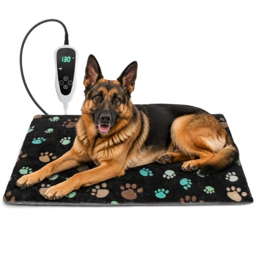 GOLOPET Large Dog Heating Pad 36x24 in with Smart Thermostat Switch and Power Line Protection Tube Obtained MET and UL Dual Certification Waterproof Pet Heating Pad for Dogs with Plush Fabric Cover