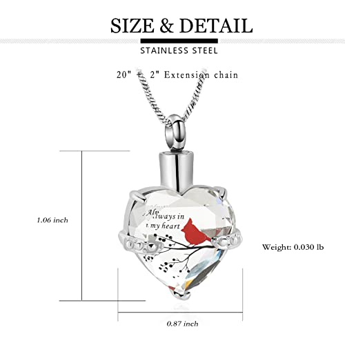 Yinplsmemory Cremation Jewelry Red Cardinal Urn Necklace for Ashes for Women Always in My Heart Urn Locket Pendant Memorial Jewelry2
