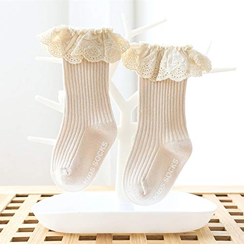 Image of 4-Pack Baby Girls Knee High Socks Infants Toddlers Bow Knit Socks Cotton Tube Ruffled Stockings