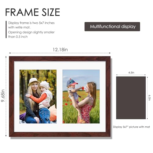 Image of DUENPY 8.5x11 Double 5x7 Picture Frame Double Picture Frame Displays Two 5x7 inch Photos Available Horizontal Wall Mounting Display and Vertical Redwood