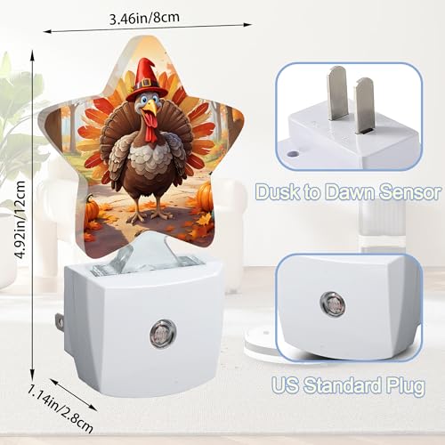 Image of Fall Autumn Turkey Dusk to Dawn Star Night Light,Thanksgiving Day Smart Sensor Nightlight for Bedroom Kitchen Hallway Stairs,Plug-in Energy Efficient Decor Desk Lamp Women Men Gifts