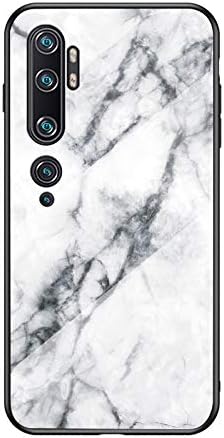 Funda para Xiaomi Mi Note 10 Marmol Case Tapa Trasera de Cristal Templado con TPU Edge Carcasa para Xiaomi Mi Note 10 (Blanco)