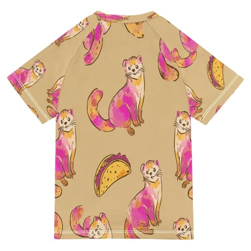 Boys Short Sleeve T-Shirts Funny Ferrets Tacos Rashguard Kids Swim Shirts Sun UPF 50+2