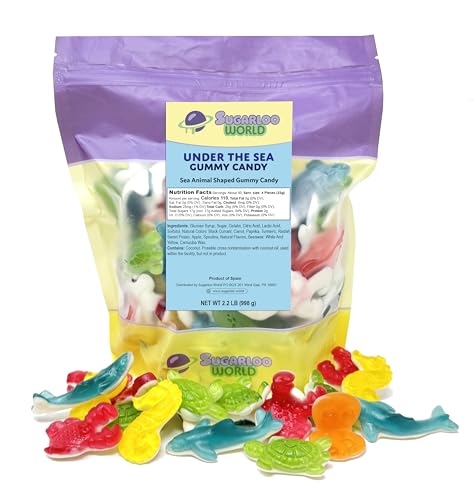 Fish Candy, Ocean Gummies, Ocean Friends Sea Creatures in Assorted Flavors – Soft & Chewy Fish Shapes, Sharks, Turtles & More – Fishing-Themed Gummies for Parties, Movie Night & Undersea Birthdays , Dye-Free Candy, 2.2 Pounds Resealable Bag