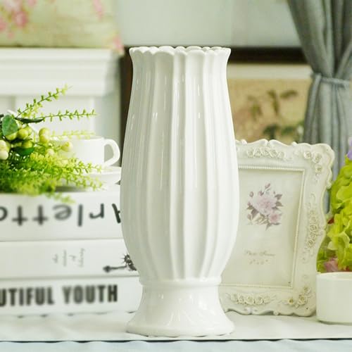 Vase en céramique blanche 30 cm pour fleurs et décoration maison - 8