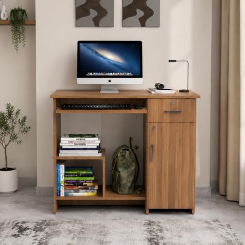 Image of Buker Study Table | Engineered Wood | Storage Cabinet for Students, Adults & Professionals | Open Shelf | Leon Teak Finish