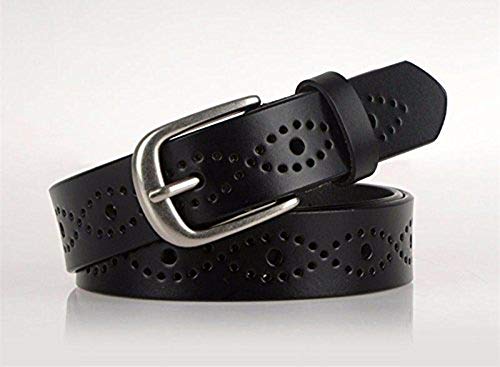Women Ms lady Women's belts are finely decorated with pin buttons hollowed leather belts leather jeans belts. 110cm black