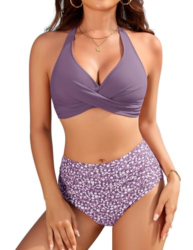 UMIPUBO Costume Donna Due Pezzi Bikini Vita Alta Pancia Pieghe