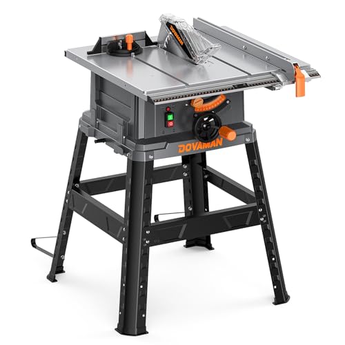 DOVAMAN DTS10A Table Saw, 10-Inch 15A Table Saw/W Stand, Max Cutting Height: 2.48' (45°) / 3.35'...