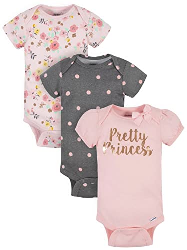 Image of Gerber baby-girls 5-pack Short Sleeve Variety Onesies Bodysuits (Pink Pretty Princess3, 0-3 Months)