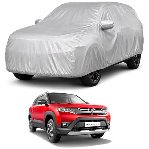 Image of Autofact Car Body Cover Compatible with Brezza 2022-2026 | Custom Fit Car Cover | 100% Water-Resistant| Triple-Stitched Lightweight Fabric | Dustproof | Indoor & Outdoor Use | Elastic Bottom
