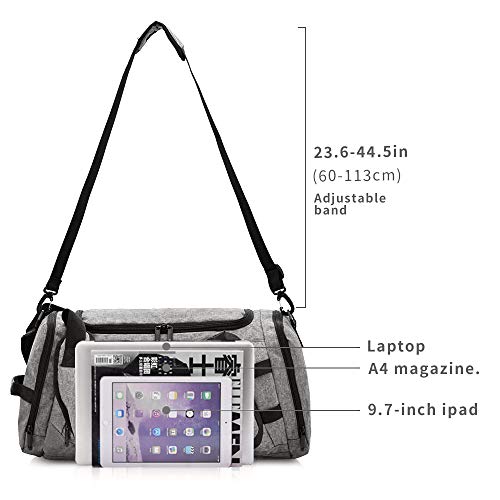 35-40L 3 Way Waterproof Sports Gym Travel Weekender Duffel Bag with Shoe Compartment Overnight Bag (Light Gray)