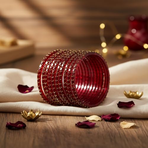 Image of SUNDRAM Raindrop Glass Bangles Set for Women & Girls, Transparent Crystal Kanch Ki Chudi for Wedding & Party, Set of 12