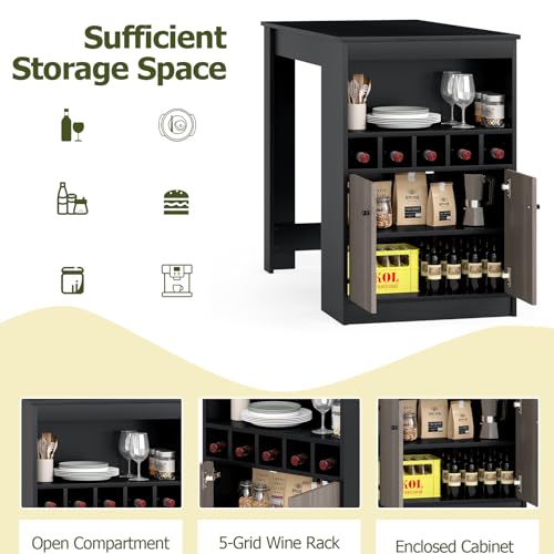 LIFEZEAL Mesa de bar, mueble bar, alta, moderna, con 2 puertas, 5 botelleros, espacio de almacenamiento clasificado, mesa de comedor, desayuno, mostrador, península de cocina, madera, 120 x 60 x 91,5 - imagen 6